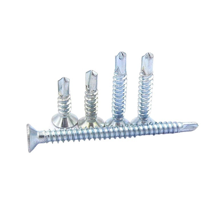 Carbon Steel Q235 Blue-white Zinc Plated Furniture Phillips Cross Recess Flat Countersunk Head Self Drilling Screws for Building Metal Sheet