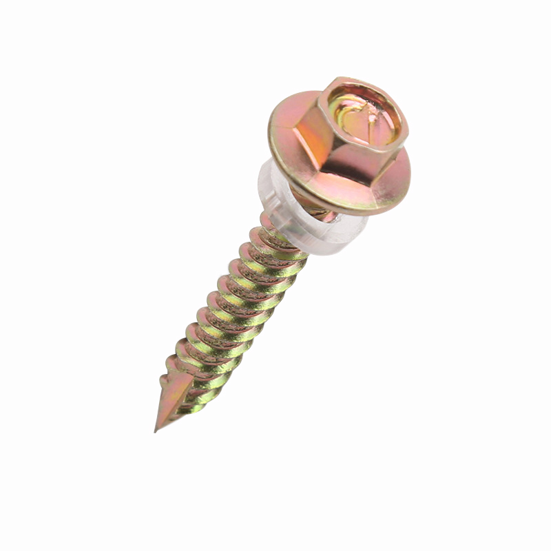 M3 Carbon Steel Yellow Zinc Plated Hex Pan Flange Head Pointed Tail Cutting Furniture Self Tapping Wood Screw With Spacer For PV