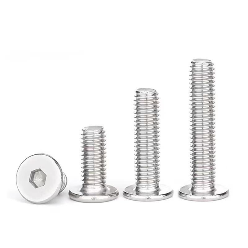M2 Customized Silvery Stainless Steel 304 Plain Large Flat Head Flat End Hexagonal Reccess Hex Groove Machine Screw for Industry