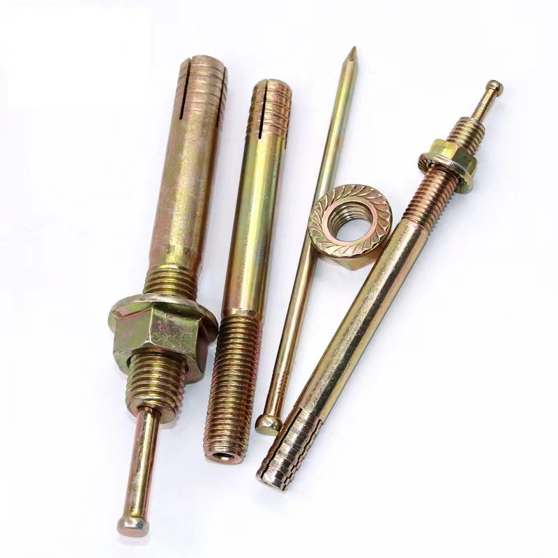 Q235 Carbon Steel Yellow Zinc Plated Twill Knurled Flange Nut Four Grooved Sleeve Hammer Drive Anchor For Concrete Construction