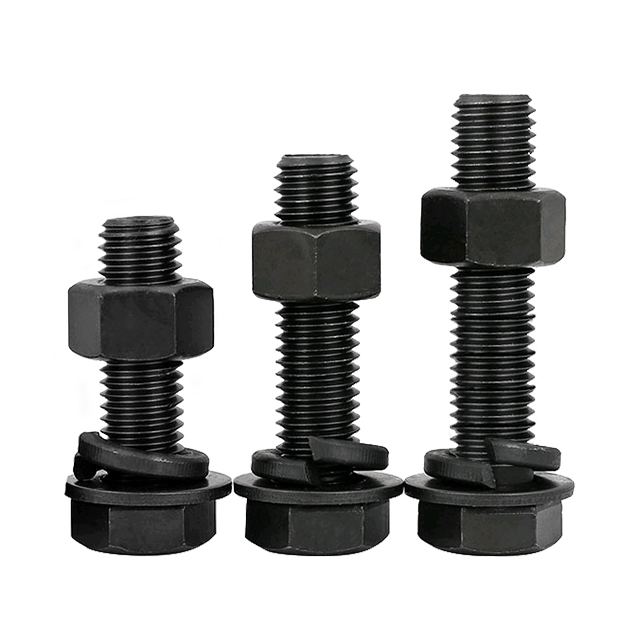 M6 M8 M10 Custom Length Fasteners Grade 8.8 Carbon Steel Black Oxidation Hex Head Bolt And Nut With Spring Washer