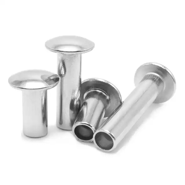 OEM Custom Hardware Zinc Plated Stainless Steel Flat Head Round Head Deep Hole Semi-tubular Hollow Rivet for Sheet Metal Plastic