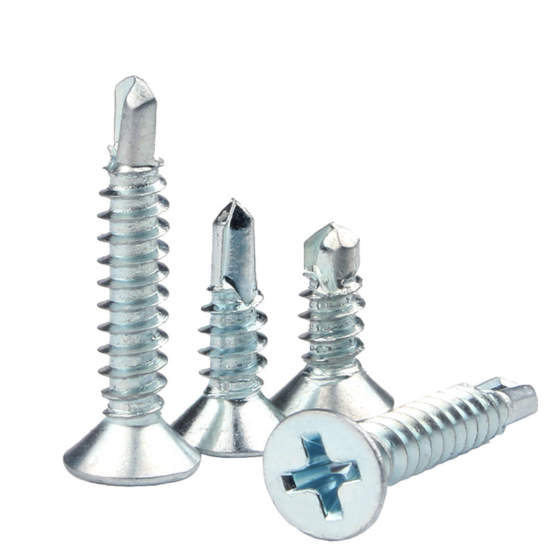 Carbon Steel Q235 Blue-white Zinc Plated Furniture Phillips Cross Recess Flat Countersunk Head Self Drilling Screws for Building Metal Sheet