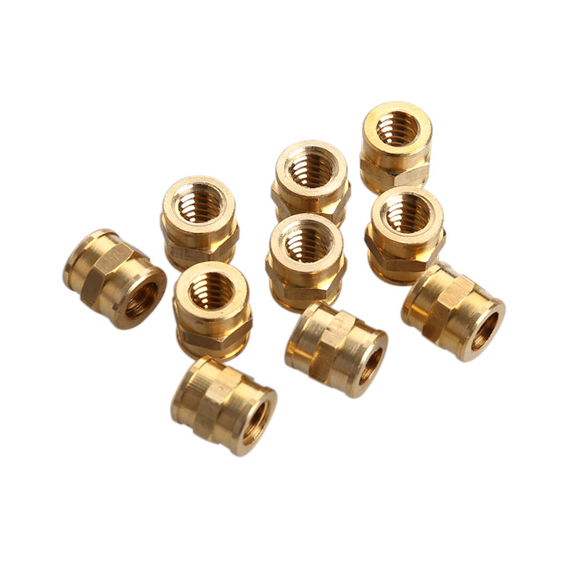 M6 M8 Yellow A Grade H59 Cylindrical Internal Thread Copper Stud Hex Neck Injection Molded Brass Insert Nut For Plastic Housing