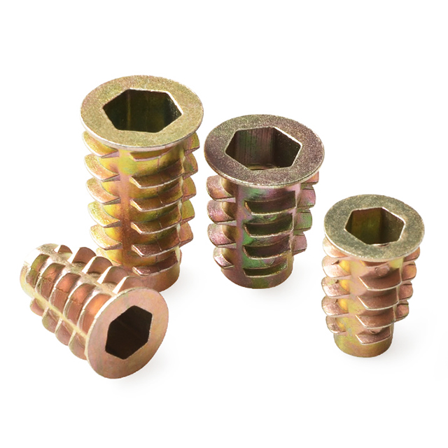 Embedded Carbon Steel Galvanized M4 M5 M6 M8 Zinc Alloy Furniture Hex Socket Stainless Steel Tapping Thread Insert Nut for Wood
