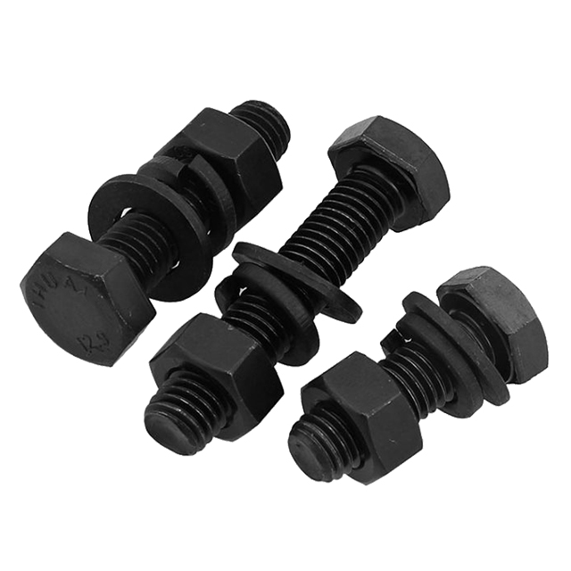 M6 M8 M10 Custom Length Fasteners Grade 8.8 Carbon Steel Black Oxidation Hex Head Bolt And Nut With Spring Washer