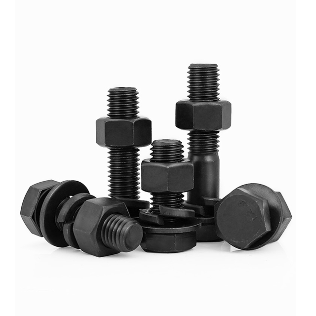 M6 M8 M10 Custom Length Fasteners Grade 8.8 Carbon Steel Black Oxidation Hex Head Bolt And Nut With Spring Washer