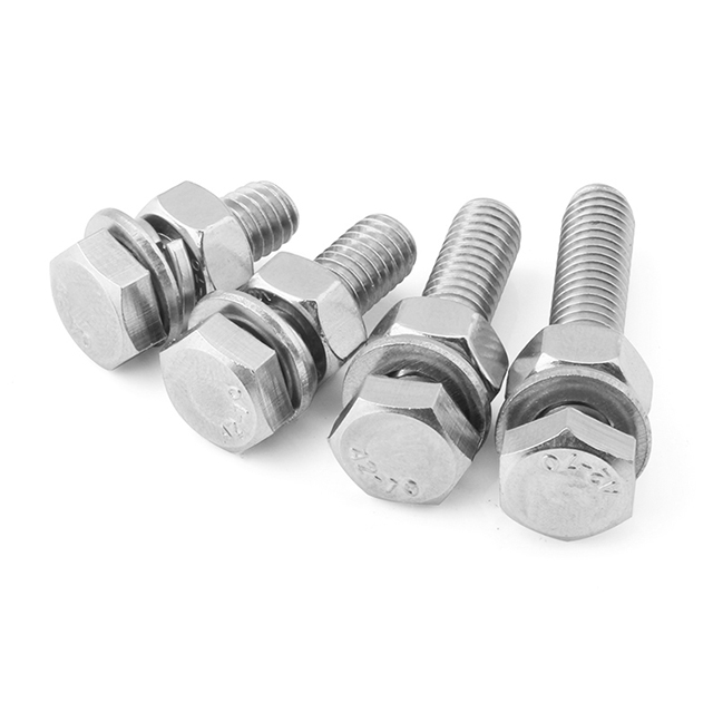 M6 M8 M10 Custom Length Fasteners Stainless Steel Hex Head Round Bolt And Nut With Spring Washer