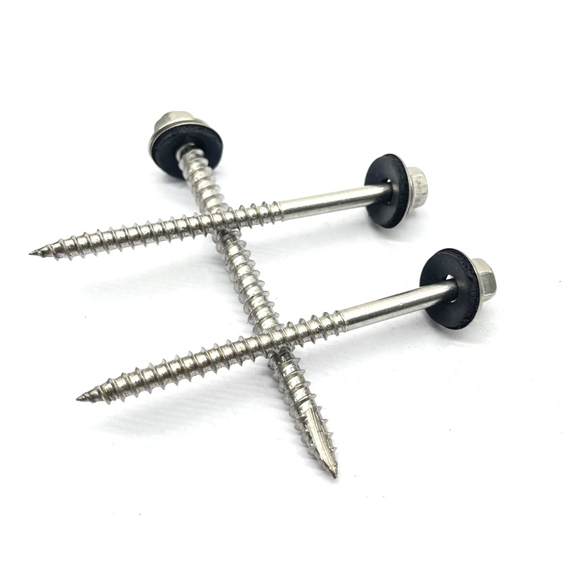 M2 304 Stainless Steel Plain Hex Pan Flange Head Pointed Tail Cutting Furniture Self Tapping Wood Screw With Spacer For PV Board