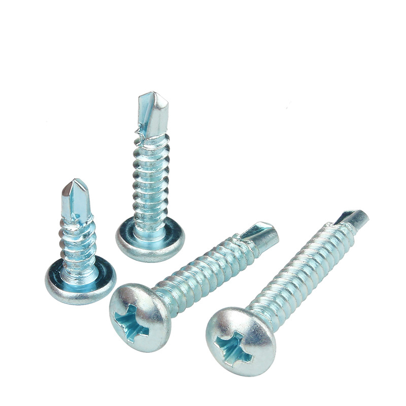 Carbon Steel Blue-white Zinc Plated Furniture Phillips Cross Recess Round Head Self Drilling Screws for Building Renovation Metal Sheet