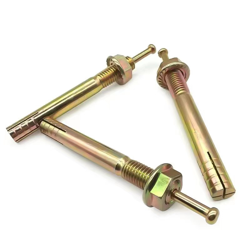 Q235 Carbon Steel Yellow Zinc Plated Twill Knurled Flange Nut Four Grooved Sleeve Hammer Drive Anchor For Concrete Construction