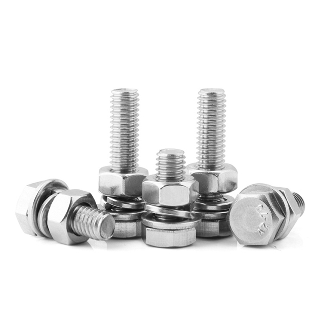 M6 M8 M10 Custom Length Fasteners Stainless Steel Hex Head Round Bolt And Nut With Spring Washer