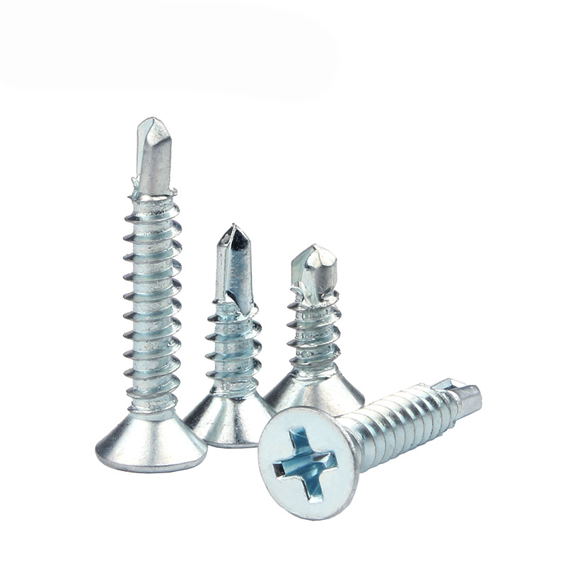 Carbon Steel 1006 Blue-white Zinc Plated Furniture Phillips Cross Recess Flat Countersunk Head Self Drilling Screws for Building Metal Sheet