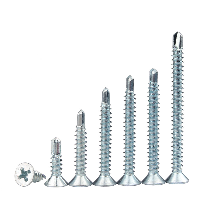 Carbon Steel Q235 Blue-white Zinc Plated Furniture Phillips Cross Recess Flat Countersunk Head Self Drilling Screws for Building Metal Sheet
