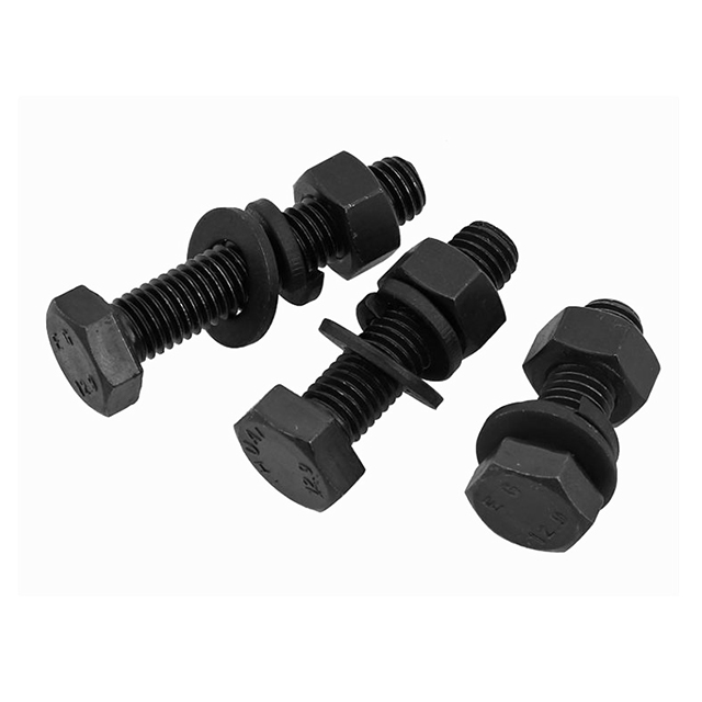 M6 M8 M10 Custom Length Fasteners Grade 8.8 Carbon Steel Black Oxidation Hex Head Bolt And Nut With Spring Washer