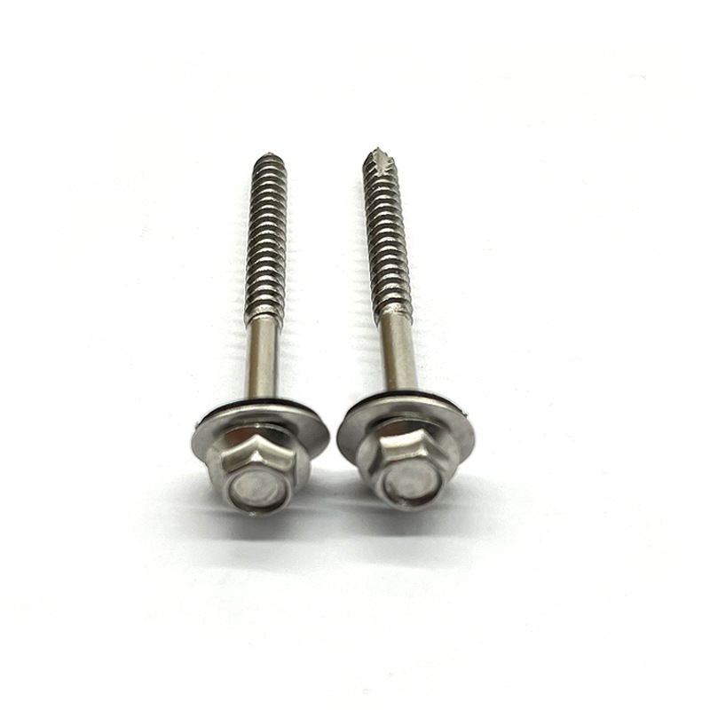M2 304 Stainless Steel Plain Hex Pan Flange Head Pointed Tail Cutting Furniture Self Tapping Wood Screw With Spacer For PV Board