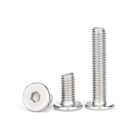 M2 Customized Silvery Stainless Steel 304 Plain Large Flat Head Flat End Hexagonal Reccess Hex Groove Machine Screw for Industry