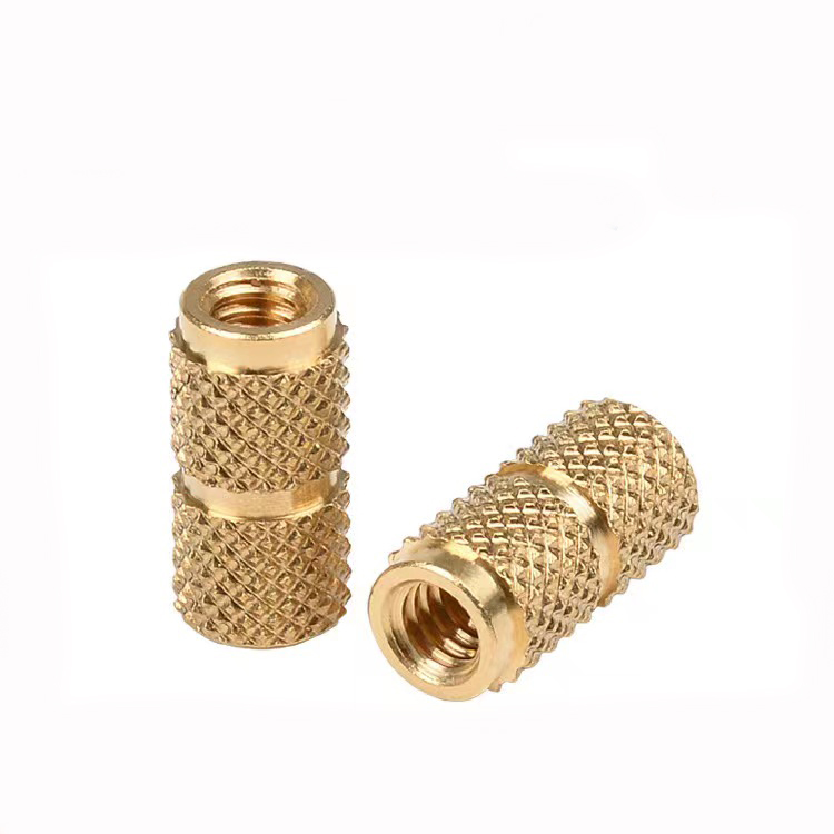M3 M4 M5 Strength A Grade Brass C3604 Posished Cylindrical Pre-embedded Internal Thread Mesh Knurled Injection Molded Brass Nut For Laptop Computer Plastic Housing