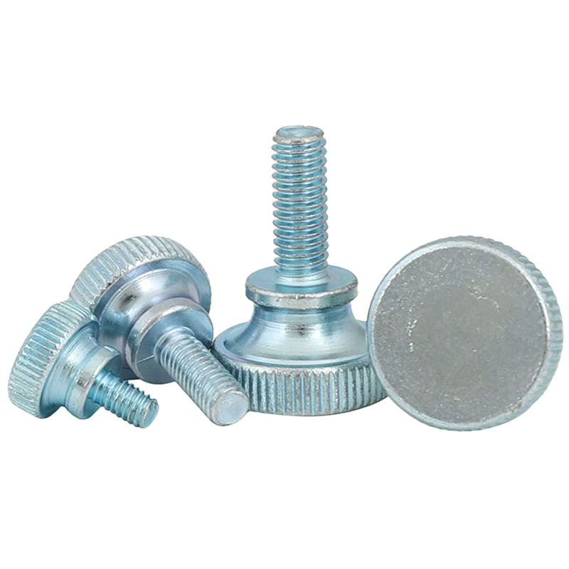 Carbon Steel Blue-white Zinc Plated Vertical Shoulder Stripe Knurled Head Step Adjustment Thumb Screw For Electronics Industry