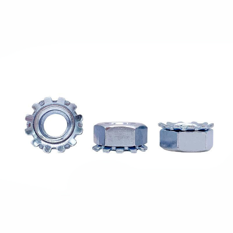 Custom 1/4 Inch 10mm M8 M6 Blue-White Zinc Plated Anti-slip K-lock Carbon Steel Round Hex K Lock Nut K-nut Knuts Nuts