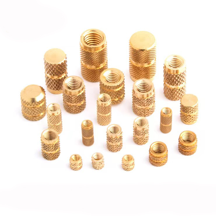M3 M4 M5 Strength A Grade Brass C3604 Posished Cylindrical Pre-embedded Internal Thread Mesh Knurled Injection Molded Brass Nut For Laptop Computer Plastic Housing