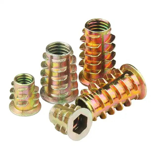 Yellow Zinc Plated Carbon Steel Galvanized M4 M5 M6 M8 Furniture Hex Socket Stainless Steel Tapping Thread Insert Nut for Wood