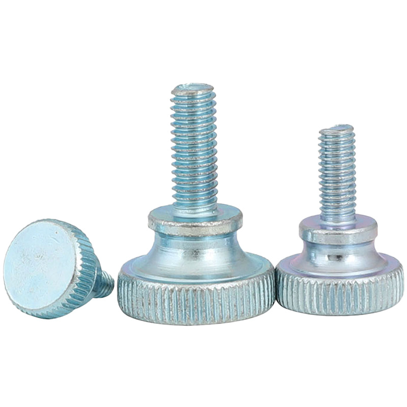 Carbon Steel Blue-white Zinc Plated Vertical Shoulder Stripe Knurled Head Step Adjustment Thumb Screw For Electronics Industry