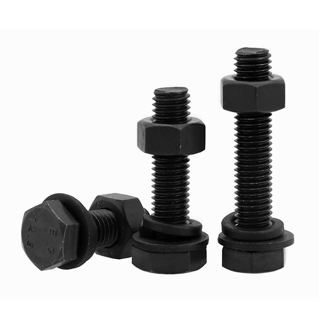 M6 M8 M10 Custom Length Fasteners Grade 8.8 Carbon Steel Black Oxidation Hex Head Bolt And Nut With Spring Washer