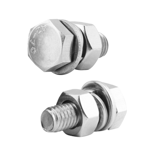 M6 M8 M10 Custom Length Fasteners Stainless Steel Hex Head Round Bolt And Nut With Spring Washer