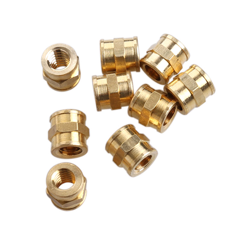 M6 M8 Yellow A Grade H59 Cylindrical Internal Thread Copper Stud Hex Neck Injection Molded Brass Insert Nut For Plastic Housing