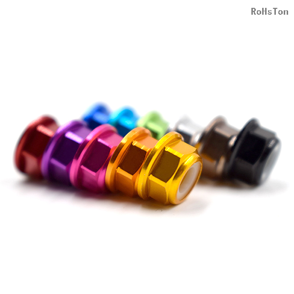 ISO7043 DIN6926 EN1663 GB6183 Standard Aluminium Self Locking Nut Colorful Anodized Aluminum Hexagon Flange Nylon Lock Nut Nyloc Nut With Flange