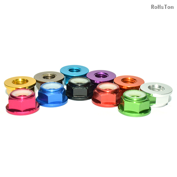 ISO7043 DIN6926 EN1663 GB6183 Standard Aluminium Self Locking Nut Colorful Anodized Aluminum Hexagon Flange Nylon Lock Nut Nyloc Nut With Flange