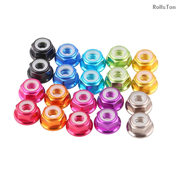 ISO7043 DIN6926 EN1663 GB6183 Standard Aluminium Self Locking Nut Colorful Anodized Aluminum Hexagon Flange Nylon Lock Nut Nyloc Nut With Flange