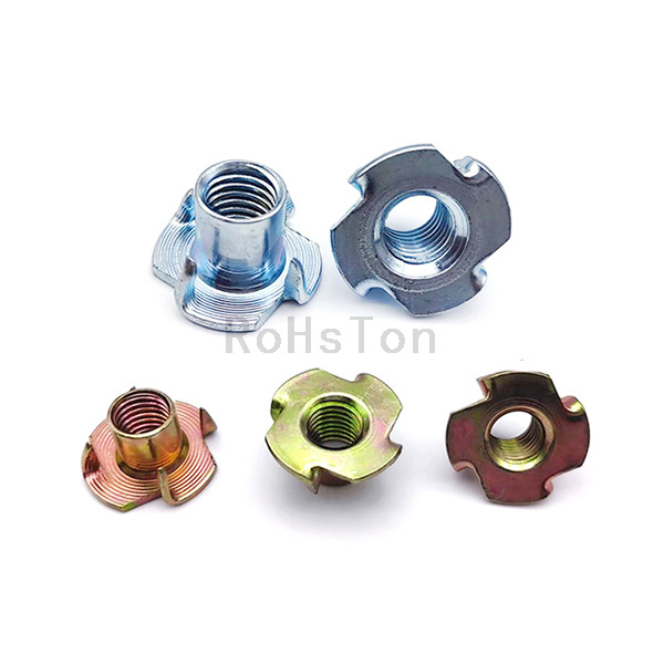 DIN1624 Stainless Steel 304 Four Jaw Nut Galvanized Steel 4-Pronged Insert Nut Zinc Plated Carbon Steel Four Claw Tee Nut For Wood Furniture