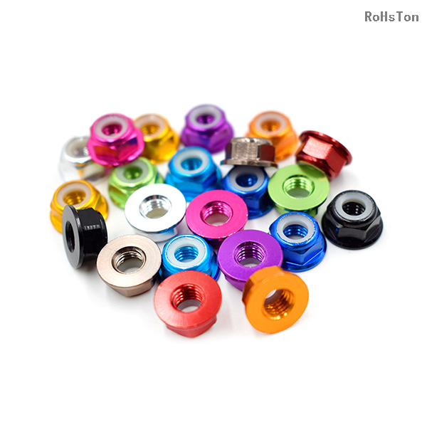 ISO7043 DIN6926 EN1663 GB6183 Standard Aluminium Self Locking Nut Colorful Anodized Aluminum Hexagon Flange Nylon Lock Nut Nyloc Nut With Flange