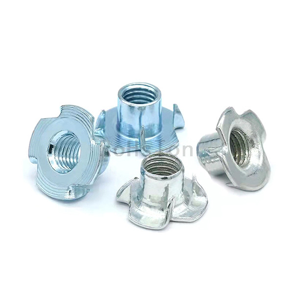 DIN1624 Stainless Steel 304 Four Jaw Nut Galvanized Steel 4-Pronged Insert Nut Zinc Plated Carbon Steel Four Claw Tee Nut For Wood Furniture