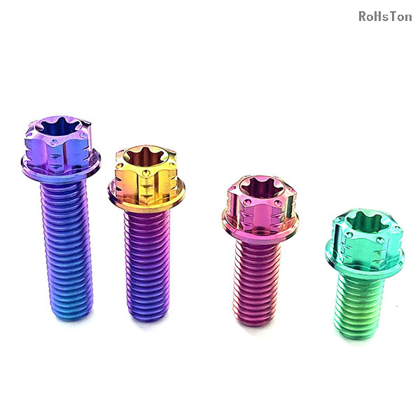 Anodized Six-Lobe Drive Titanium Alloy Torx Screw Hex Flange Torx Gr5 Titanium Bolt for Motorcycle